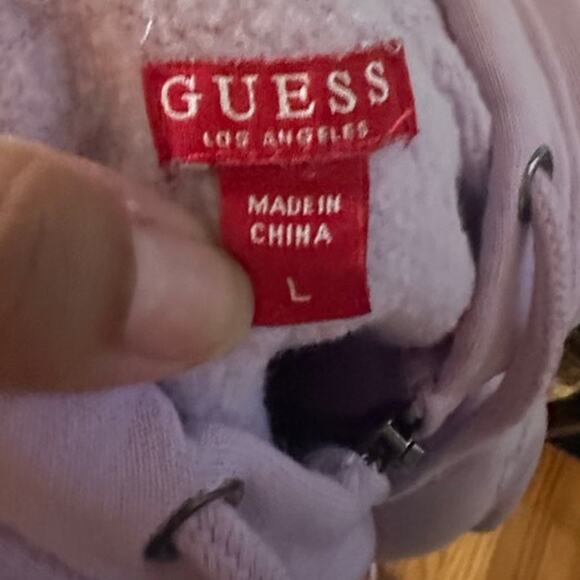 Guess Purple Full-Zip Hoodie – Sequin Logo Sleeve, Soft & Stylish - Picture 7 of 7